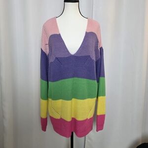 Vibrant V-Neck Striped Sweater